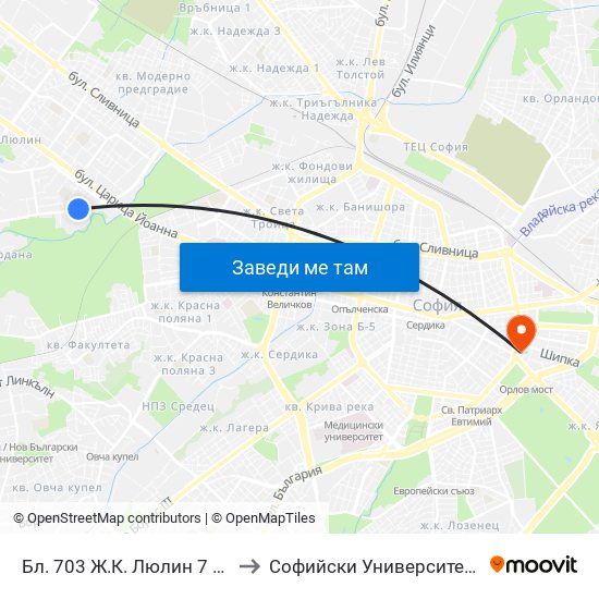 Бл. 703 Ж.К. Люлин 7 / Bl. 703, Lyulin 7 Qr. (1107) to Софийски Университет “Св. Климент Охридски"" map