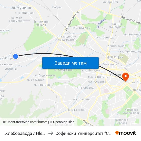 Хлебозавода / Hlebozavoda (2317) to Софийски Университет “Св. Климент Охридски"" map