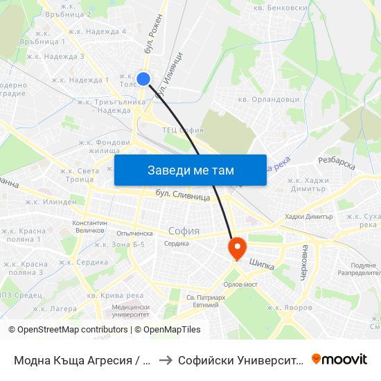 Модна Къща Агресия / Agressia Fashion House (0542) to Софийски Университет “Св. Климент Охридски"" map