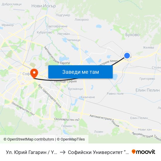 Ул. Юрий Гагарин / Yuri Gagarin St. (2263) to Софийски Университет “Св. Климент Охридски"" map