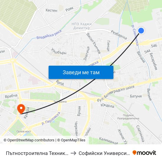 Пътностроителна Техника / Road Building Equipment (2483) to Софийски Университет “Св. Климент Охридски"" map