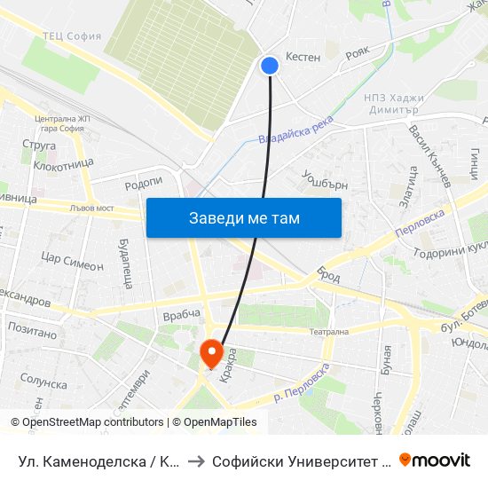Ул. Каменоделска / Kamenodelska St. (1978) to Софийски Университет “Св. Климент Охридски"" map