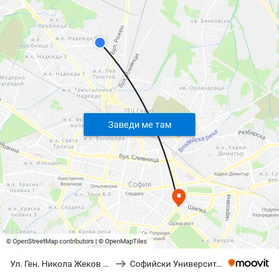 Ул. Ген. Никола Жеков / Gen. Nikola Zhekov St. (2574) to Софийски Университет “Св. Климент Охридски"" map