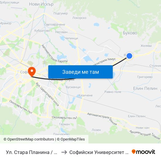 Ул. Стара Планина / Stara Planina St. (2184) to Софийски Университет “Св. Климент Охридски"" map