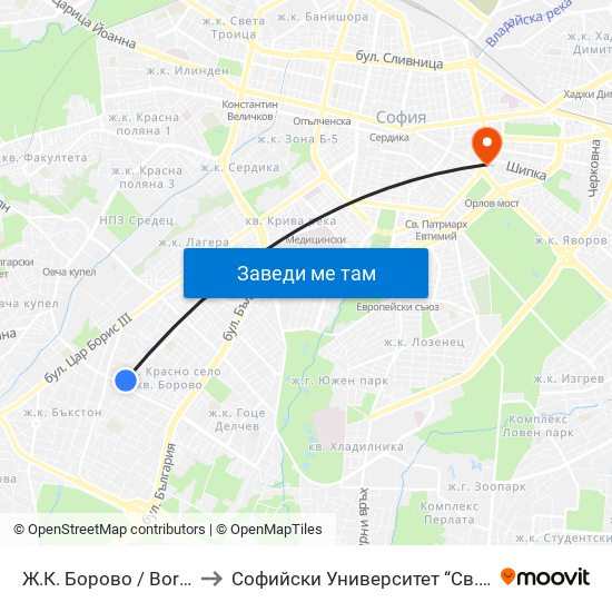 Ж.К. Борово / Borovo Sq. (0580) to Софийски Университет “Св. Климент Охридски"" map