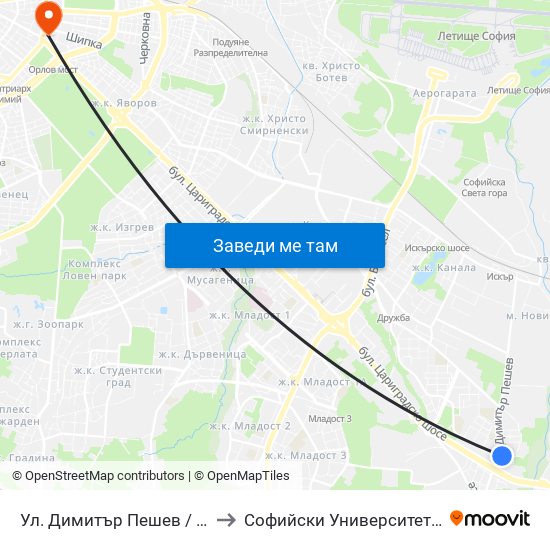 Ул. Димитър Пешев / Dimitar Peshev St. (1930) to Софийски Университет “Св. Климент Охридски"" map