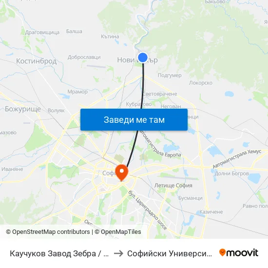 Каучуков Завод Зебра / Zebra Caouchouc Factory (0798) to Софийски Университет “Св. Климент Охридски"" map