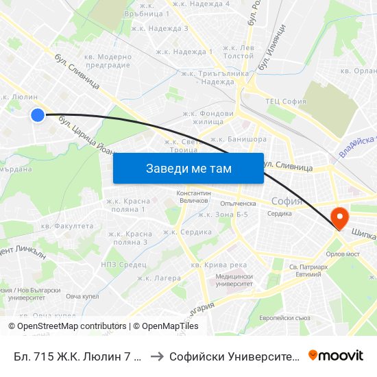 Бл. 715 Ж.К. Люлин 7 / Bl. 715, Lyulin 7 Qr. (0253) to Софийски Университет “Св. Климент Охридски"" map
