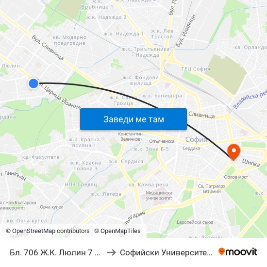 Бл. 706 Ж.К. Люлин 7 / Bl. 706, Lyulin 7 Qr. (0251) to Софийски Университет “Св. Климент Охридски"" map