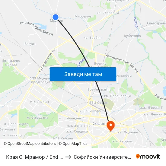 Края С. Мрамор / End Of Mramor Village (0439) to Софийски Университет “Св. Климент Охридски"" map