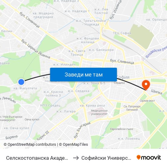 Селскостопанска Академия / Academy Of Agriculture (2289) to Софийски Университет “Св. Климент Охридски"" map