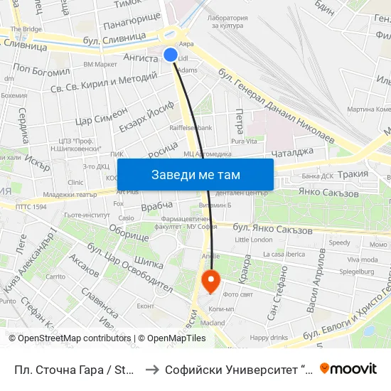 Пл. Сточна Гара / Stochna Gara Sq. (1319) to Софийски Университет “Св. Климент Охридски"" map