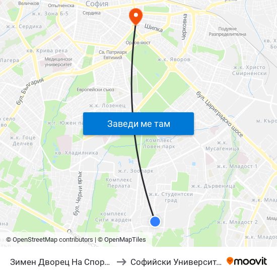 Зимен Дворец На Спорта / Winter Sports Palace (0742) to Софийски Университет “Св. Климент Охридски"" map