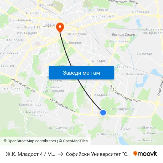 Ж.К. Младост 4 / Mladost 4 Qr. (6758) to Софийски Университет “Св. Климент Охридски"" map