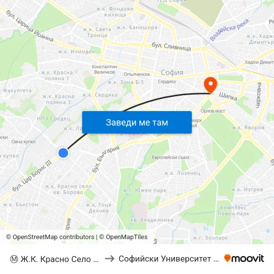 Ⓜ️ Ж.К. Красно Село / Krasno Selo Qr. (0640) to Софийски Университет “Св. Климент Охридски"" map
