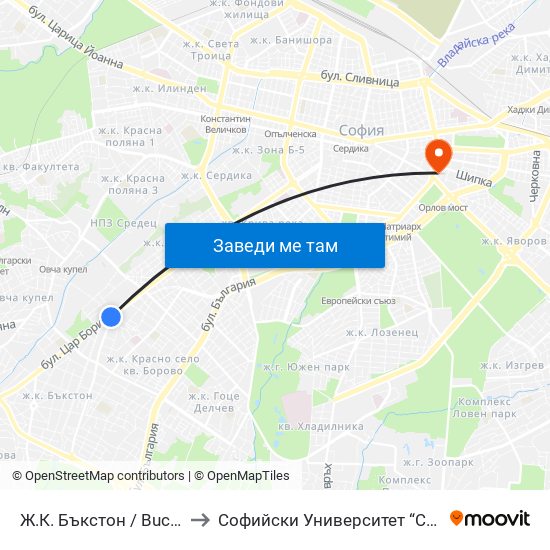 Ж.К. Бъкстон / Buckstone Qr. (0590) to Софийски Университет “Св. Климент Охридски"" map