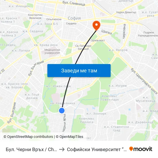 Бул. Черни Връх / Cherni Vrah Blvd. (2763) to Софийски Университет “Св. Климент Охридски"" map