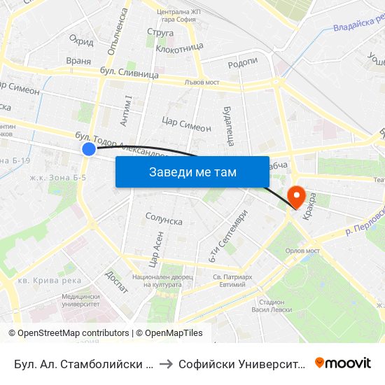 Бул. Ал. Стамболийски / Al. Stamboliyski Blvd. (0284) to Софийски Университет “Св. Климент Охридски"" map