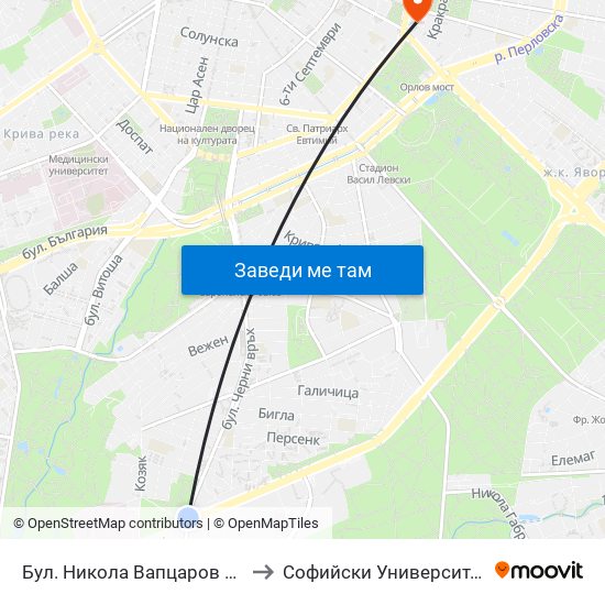 Бул. Никола Вапцаров / Nikola Vaptsarov Blvd. (0343) to Софийски Университет “Св. Климент Охридски"" map