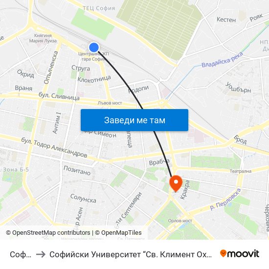 София to Софийски Университет “Св. Климент Охридски"" map