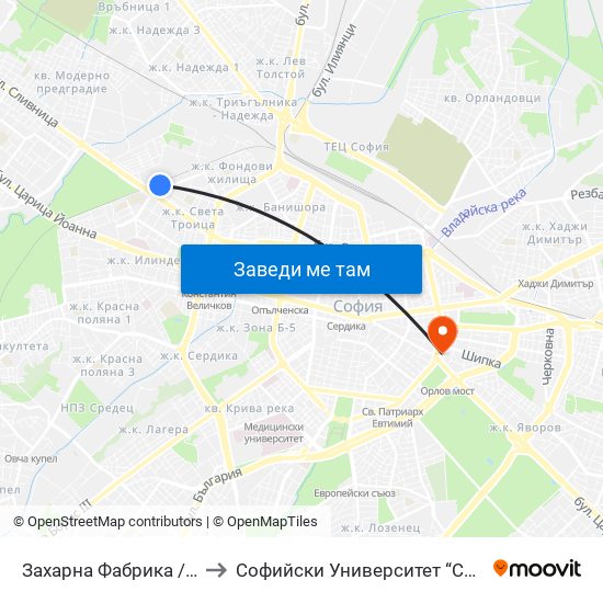 Захарна Фабрика / Zaharna Fabrika to Софийски Университет “Св. Климент Охридски"" map