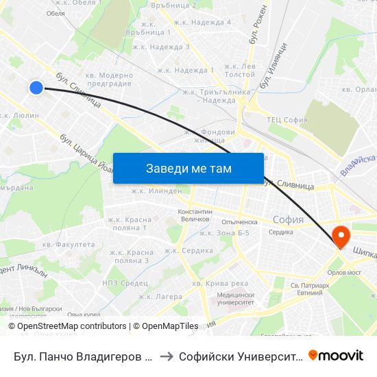 Бул. Панчо Владигеров / Pancho Vladigerov Blvd. (0406) to Софийски Университет “Св. Климент Охридски"" map