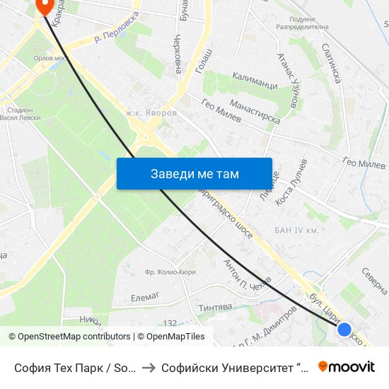 София Тех Парк / Sofia Tech Park (0579) to Софийски Университет “Св. Климент Охридски"" map
