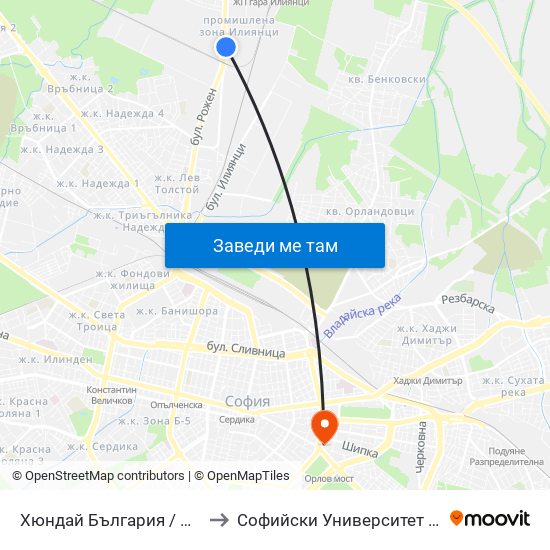 Хюндай България / Hyundai Bulgaria (6239) to Софийски Университет “Св. Климент Охридски"" map