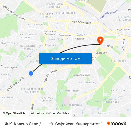Ж.К. Красно Село / Krasno Selo Qr. (0637) to Софийски Университет “Св. Климент Охридски"" map