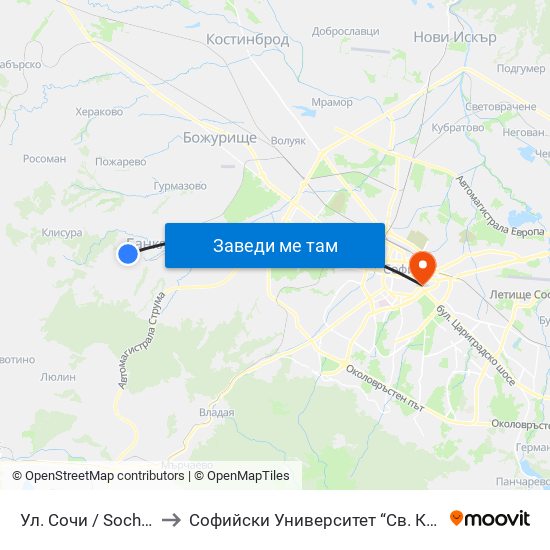 Ул. Сочи / Sochi St. (2787) to Софийски Университет “Св. Климент Охридски"" map