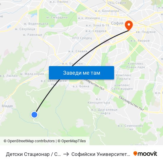 Детски Стационар / Children's Hospital (6066) to Софийски Университет “Св. Климент Охридски"" map
