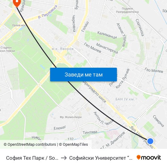 София Тех Парк / Sofia Tech Park (2795) to Софийски Университет “Св. Климент Охридски"" map