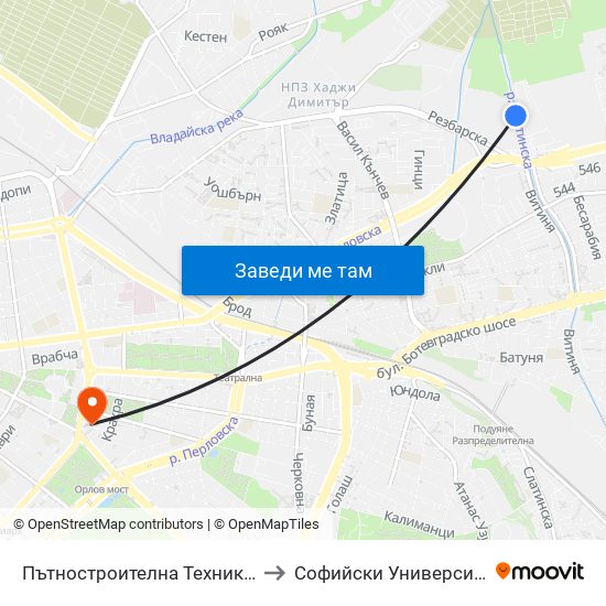 Пътностроителна Техника / Road Building Equipment (6333) to Софийски Университет “Св. Климент Охридски"" map