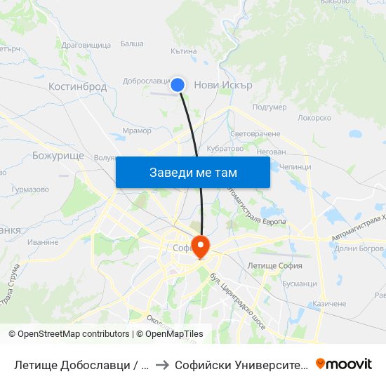 Летище Добославци / Dobroslavtsi Airport (1003) to Софийски Университет “Св. Климент Охридски"" map