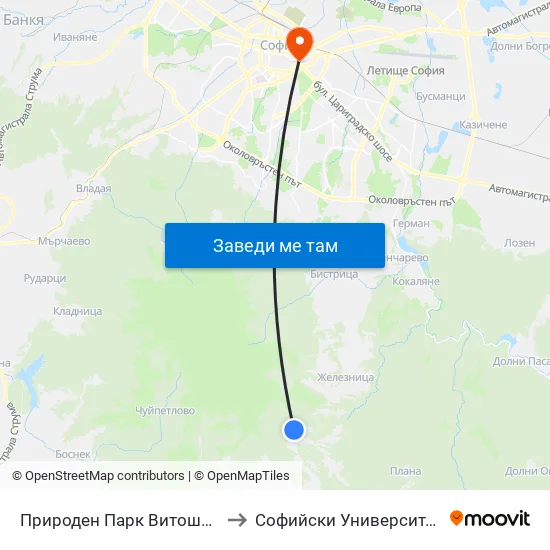 Природен Парк Витоша / Vitosha Nature Park (6619) to Софийски Университет “Св. Климент Охридски"" map