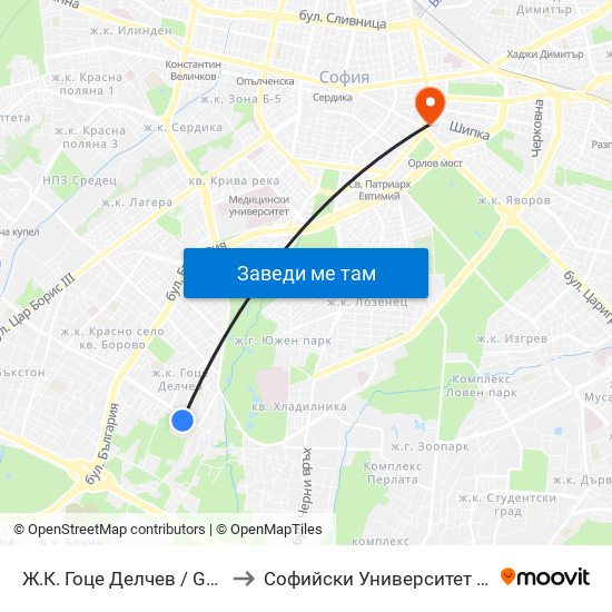 Ж.К. Гоце Делчев / Gotse Delchev Qr. (0599) to Софийски Университет “Св. Климент Охридски"" map