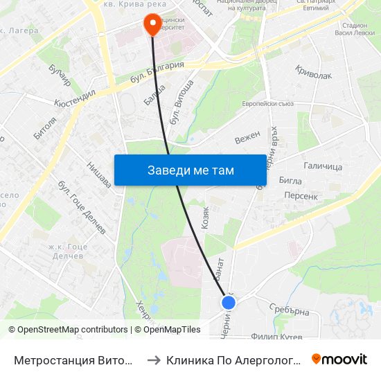 Метростанция Витоша / Vitosha Metro Station (2654) to Клиника По Алергология, Астма И Клинична Имунология map