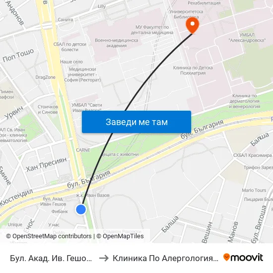 Ⓜ️ Бул. Акад. Ив. Гешов / Ivan Geshov Blvd. (0270) to Клиника По Алергология, Астма И Клинична Имунология map