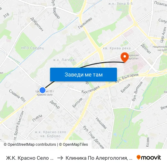 Ⓜ️ Ж.К. Красно Село / Krasno Selo Qr. (0638) to Клиника По Алергология, Астма И Клинична Имунология map