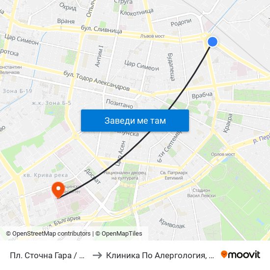 Пл. Сточна Гара / Stochna Gara Sq. (1316) to Клиника По Алергология, Астма И Клинична Имунология map