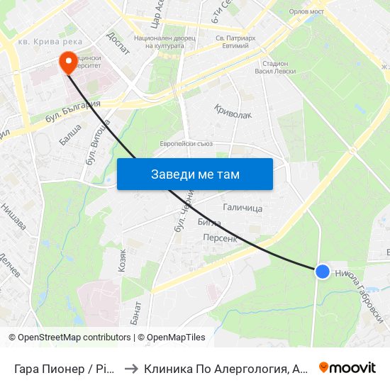 Гара Пионер / Pioneer Station (0465) to Клиника По Алергология, Астма И Клинична Имунология map