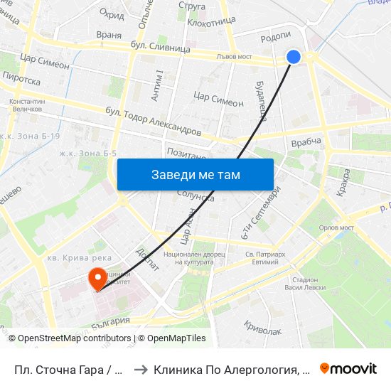 Пл. Сточна Гара / Stochna Gara Sq. (1311) to Клиника По Алергология, Астма И Клинична Имунология map