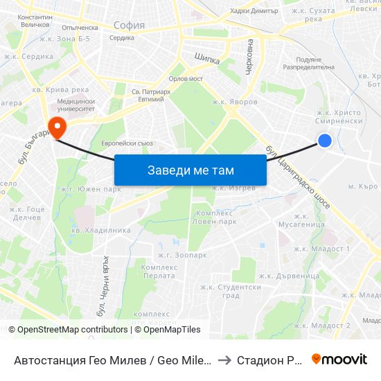 Автостанция Гео Милев / Geo Milev Bus Station (0052) to Стадион Раковски map