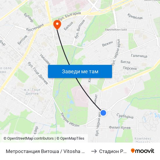 Метростанция Витоша / Vitosha Metro Station (0909) to Стадион Раковски map