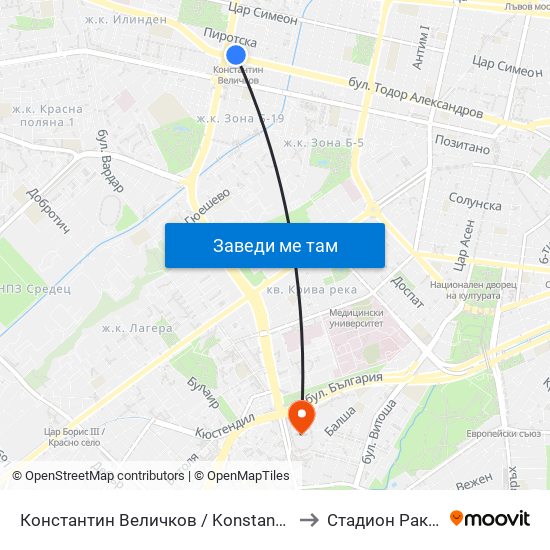 Константин Величков / Konstantin Velichkov to Стадион Раковски map