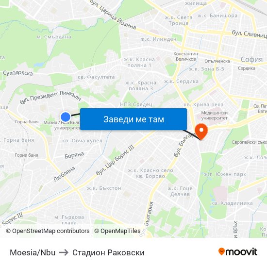 Moesia/Nbu to Стадион Раковски map