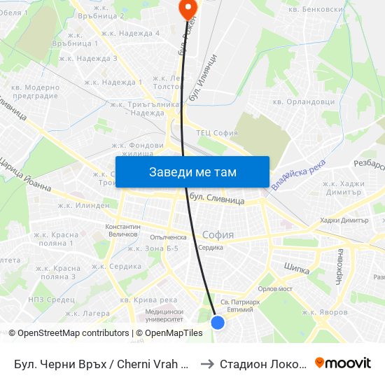 Бул. Черни Връх / Cherni Vrah Blvd. (0398) to Стадион Локомотив map