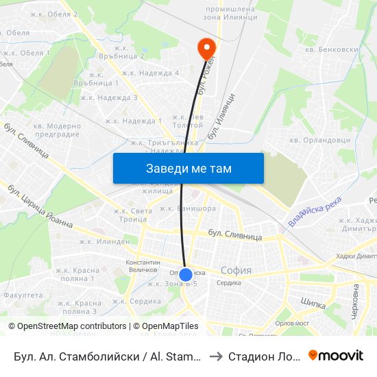 Бул. Ал. Стамболийски / Al. Stamboliyski Blvd. (0283) to Стадион Локомотив map