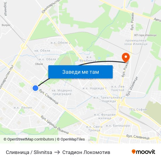 Сливница / Slivnitsa to Стадион Локомотив map