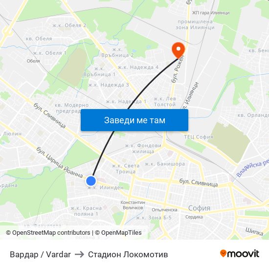 Вардар / Vardar to Стадион Локомотив map